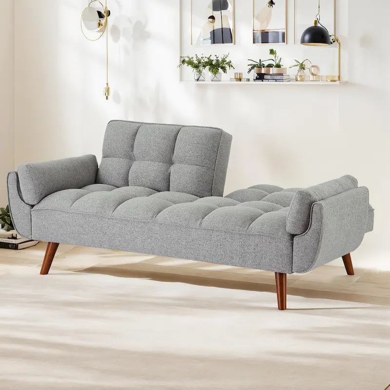 75.39 IN. Futon Sofa Bed, Convertible Upholstered Couch Sleeper with Reclining Sleeper Split Tufted Back
