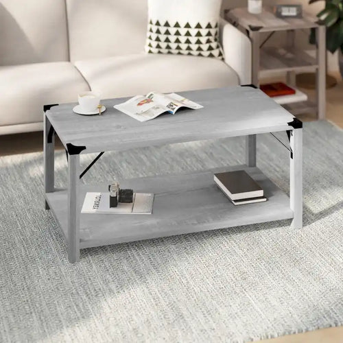 2-Tier Coffee Table with Metal Side Braces and Corner Caps