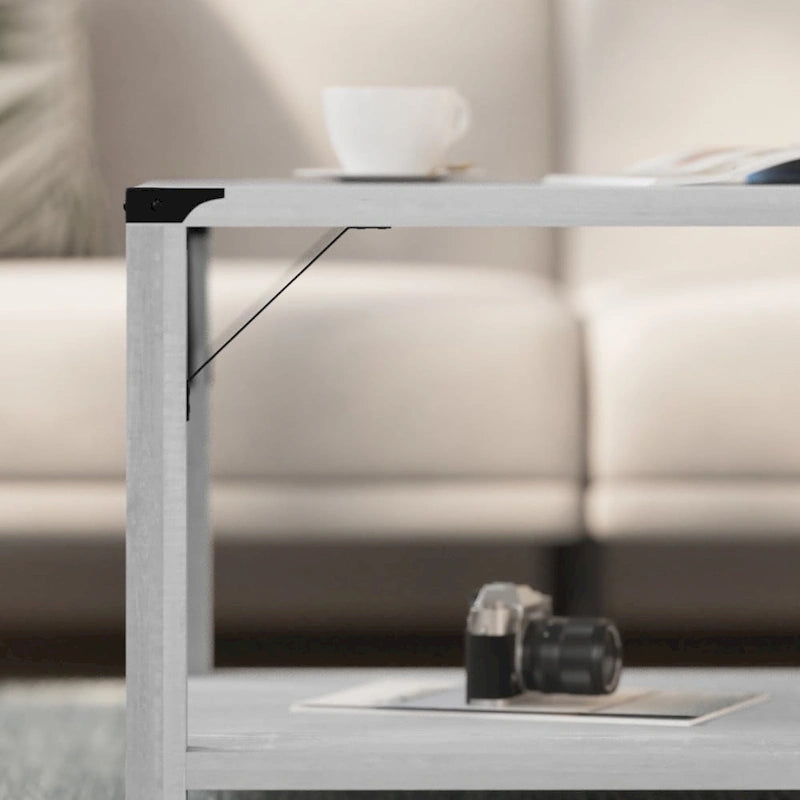 2-Tier Coffee Table with Metal Side Braces and Corner Caps