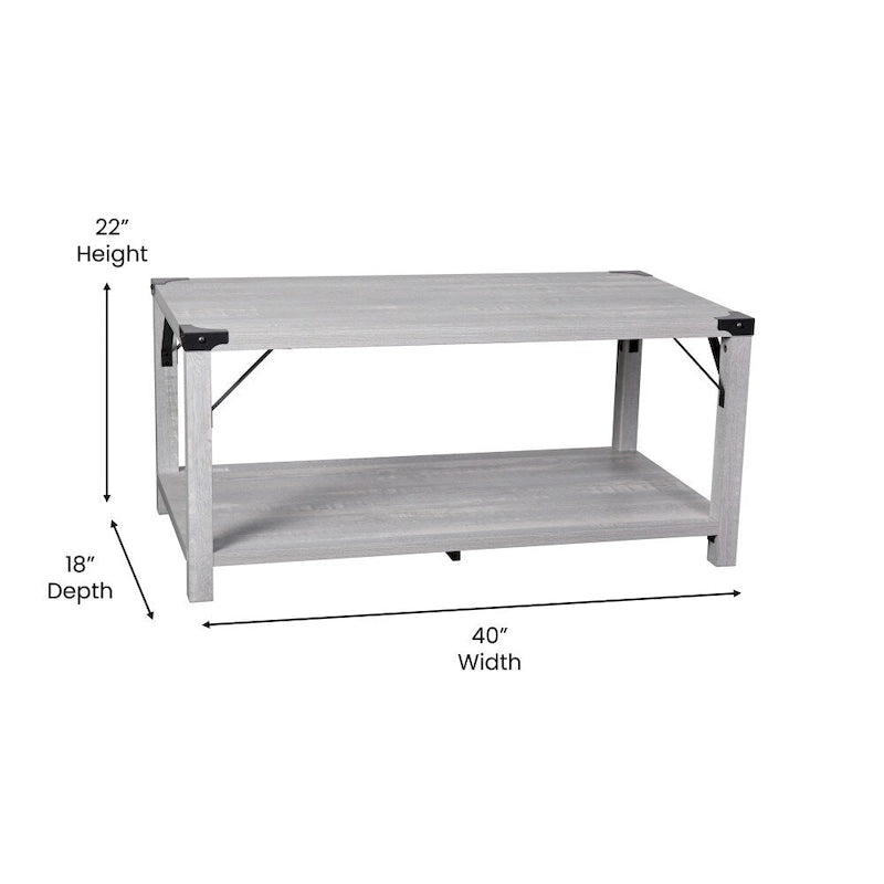 2-Tier Coffee Table with Metal Side Braces and Corner Caps