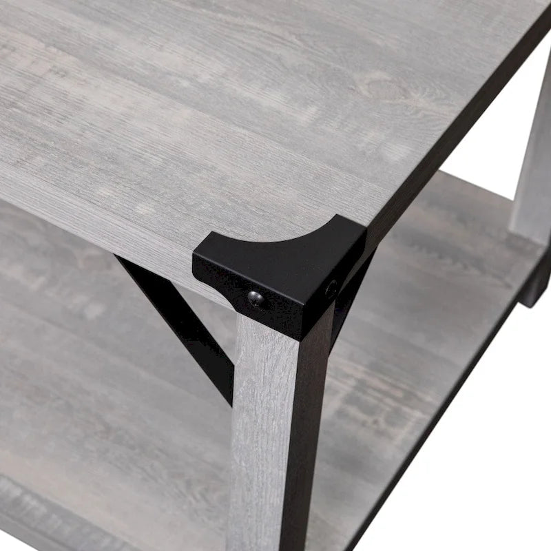 2-Tier Coffee Table with Metal Side Braces and Corner Caps