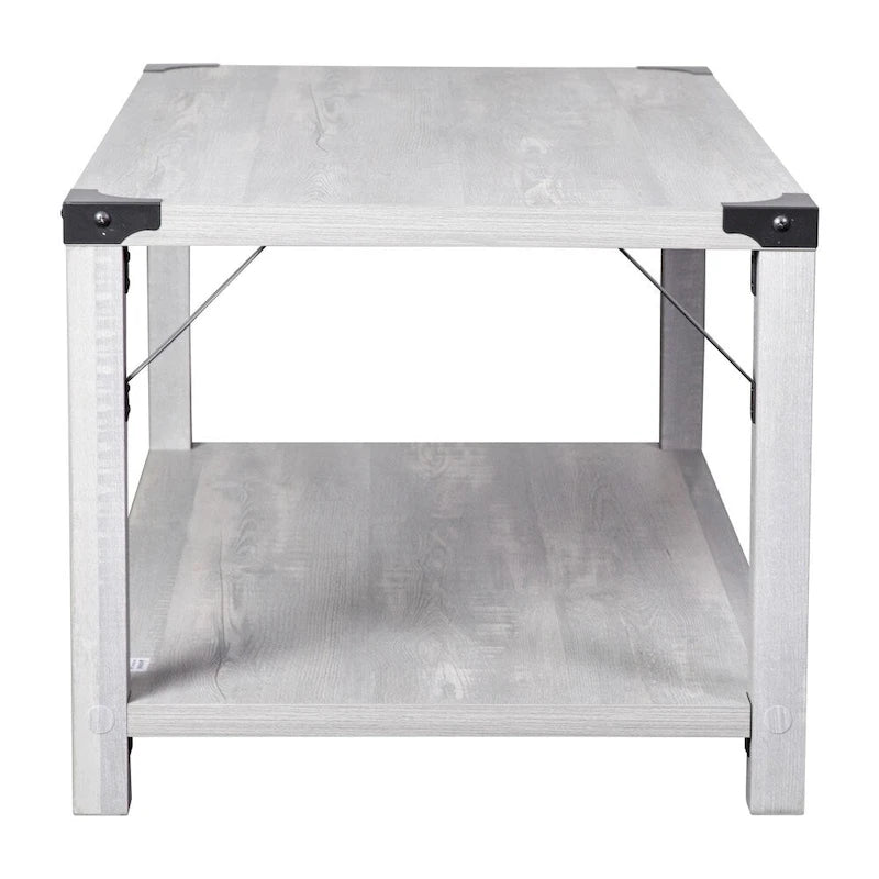 2-Tier Coffee Table with Metal Side Braces and Corner Caps