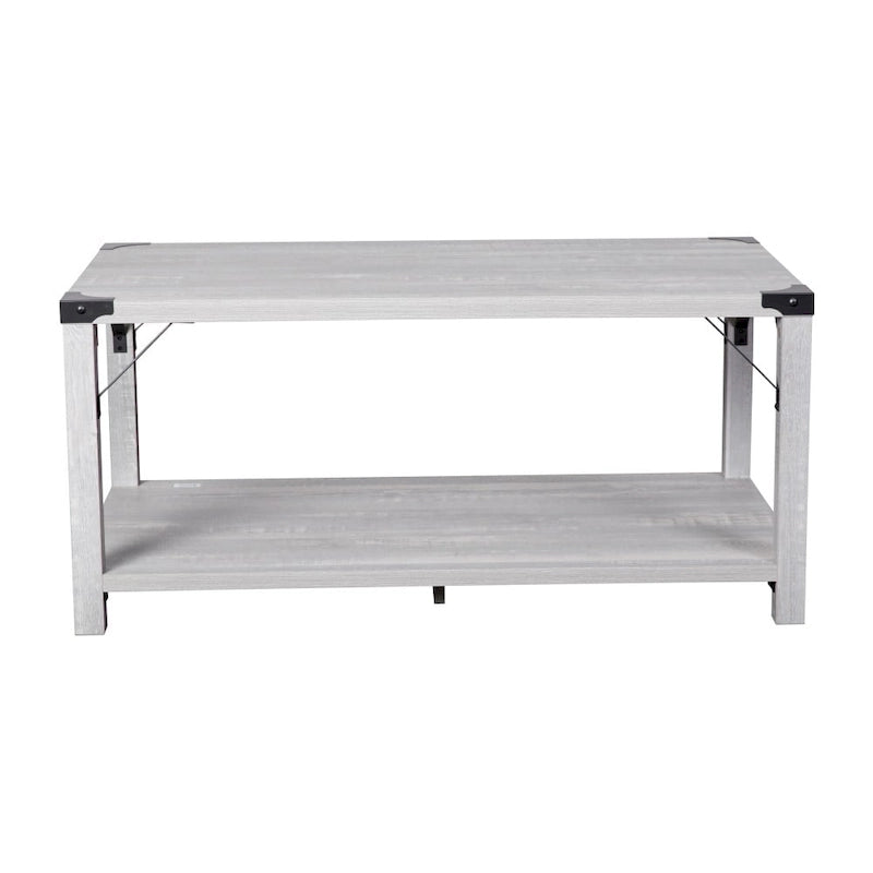 2-Tier Coffee Table with Metal Side Braces and Corner Caps