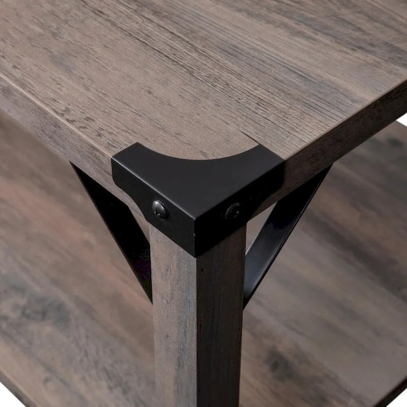 2-Tier Coffee Table with Metal Side Braces and Corner Caps