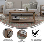 2-Tier Coffee Table with Metal Side Braces and Corner Caps