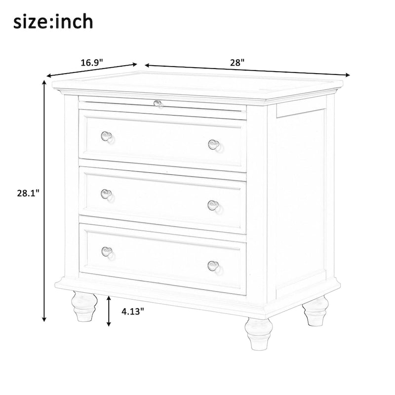 3-Drawer Storage Wood Cabinet, End Table with Pull out Tray