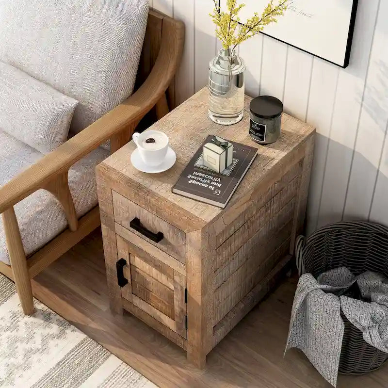 Anaisha Rustic Warm Natural Tone 23-inch Solid Wood Storage Side Table by Furniture of America