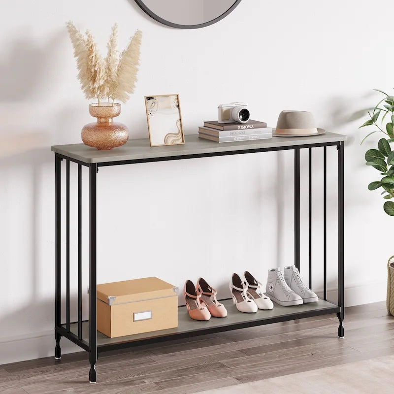 2 Tier Retro Console Table with MDF Shelf Storage - 41.3