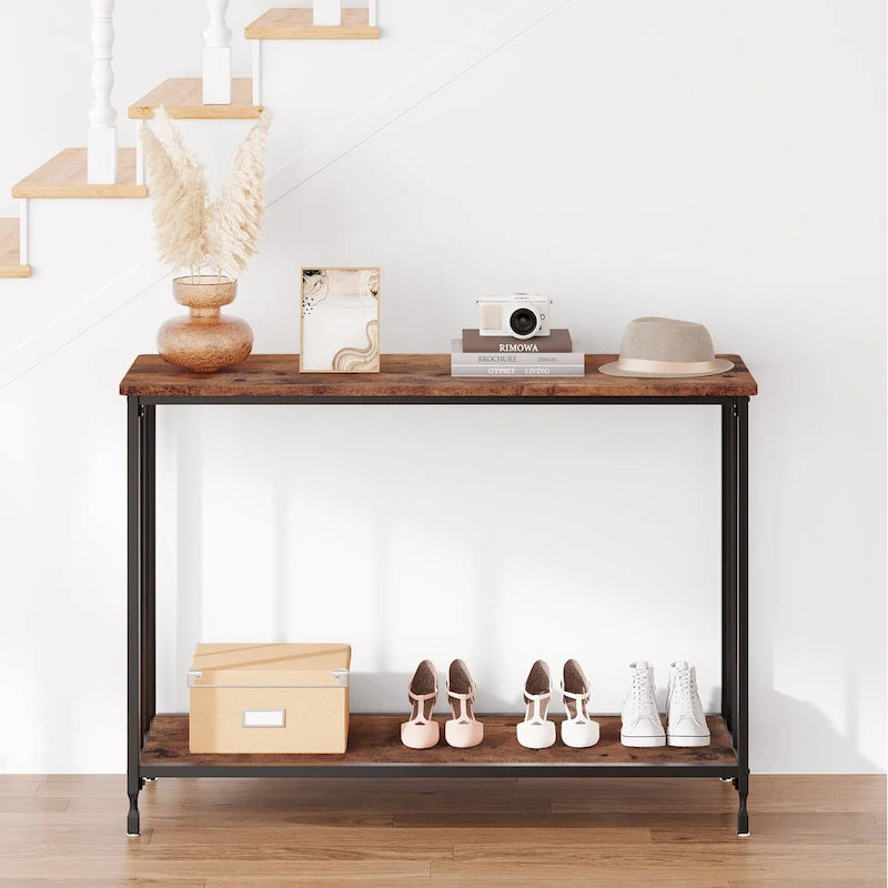 2 Tier Retro Console Table with MDF Shelf Storage - 41.3
