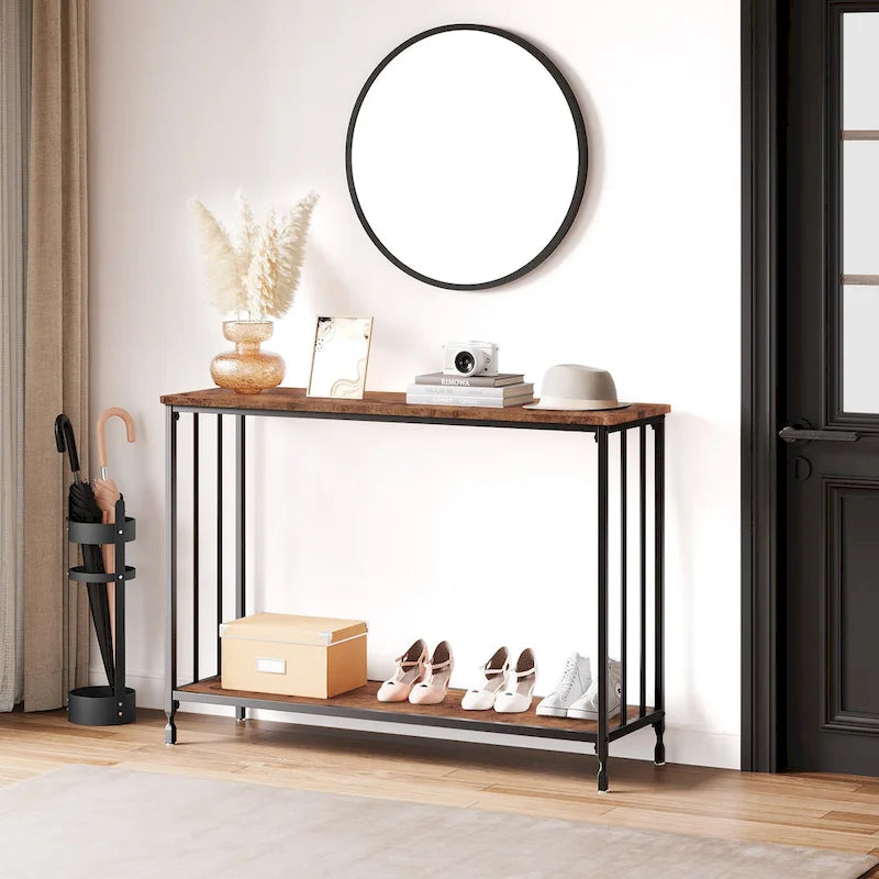 2 Tier Retro Console Table with MDF Shelf Storage - 41.3