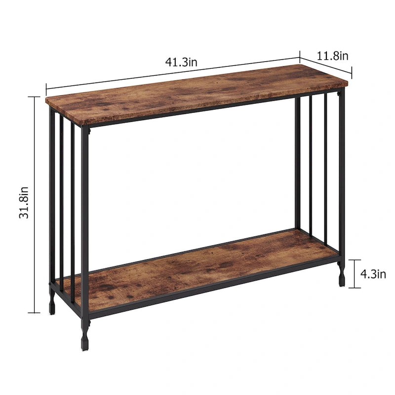 2 Tier Retro Console Table with MDF Shelf Storage - 41.3