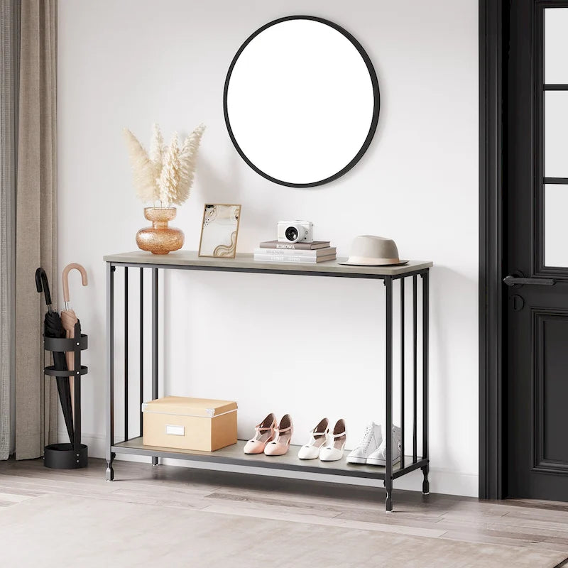 2 Tier Retro Console Table with MDF Shelf Storage - 41.3