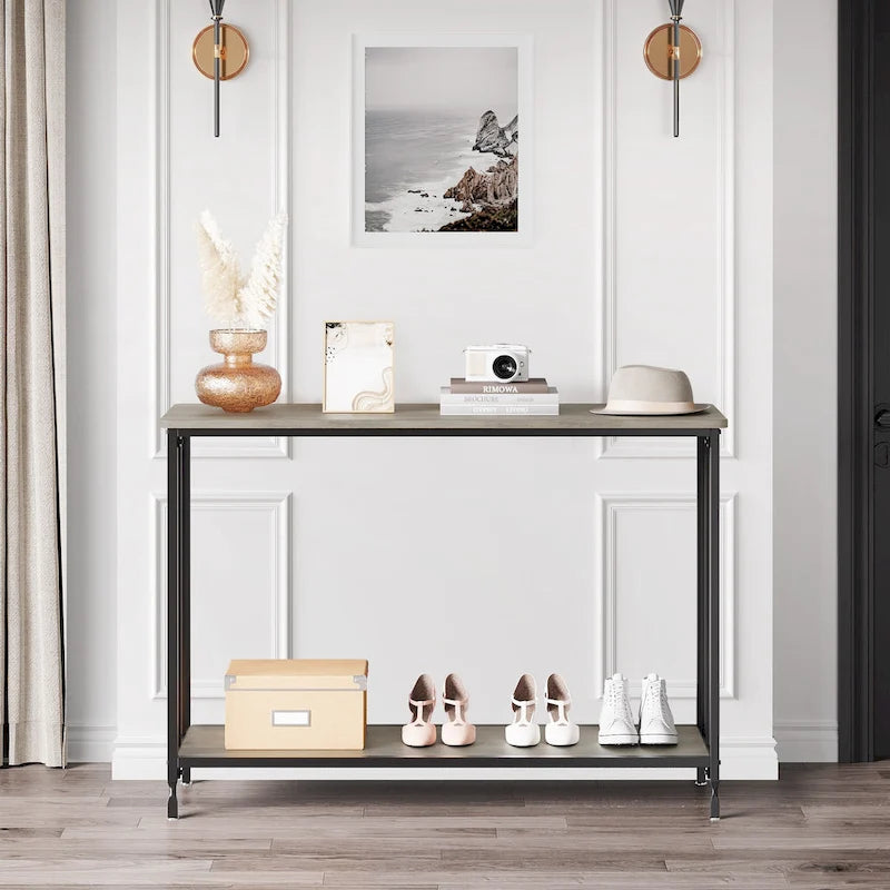 2 Tier Retro Console Table with MDF Shelf Storage - 41.3