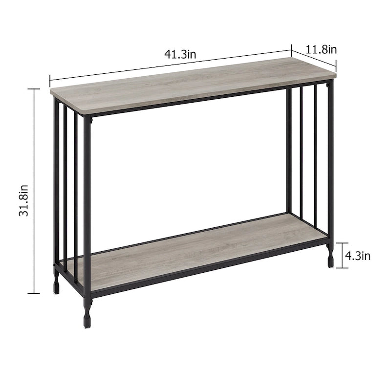 2 Tier Retro Console Table with MDF Shelf Storage - 41.3