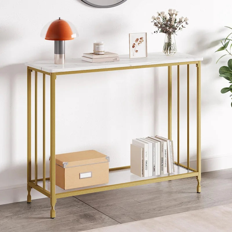 2 Tier Retro Console Table with MDF Shelf Storage - 41.3