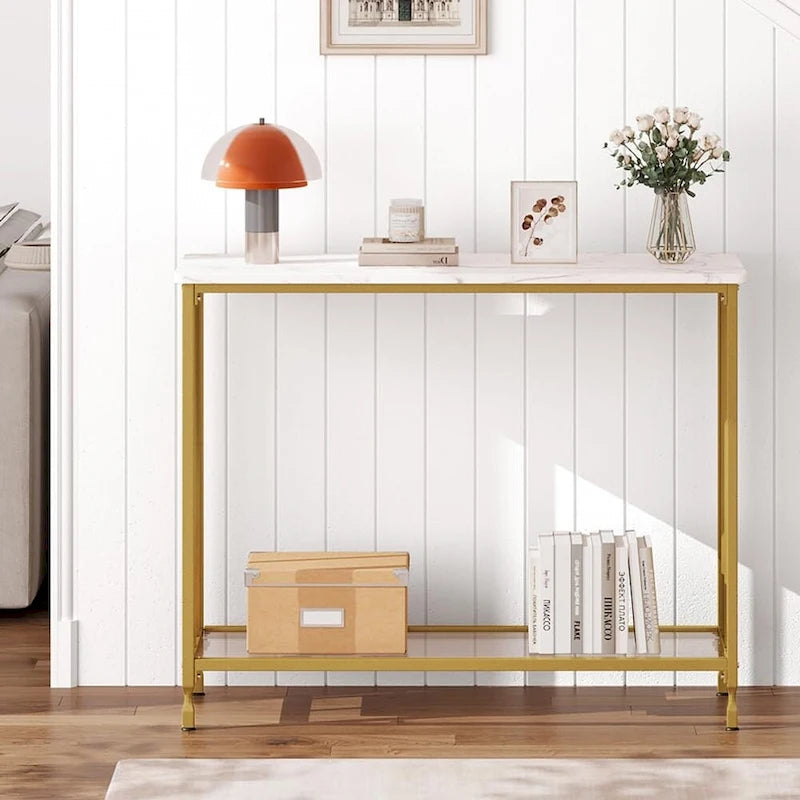 2 Tier Retro Console Table with MDF Shelf Storage - 41.3