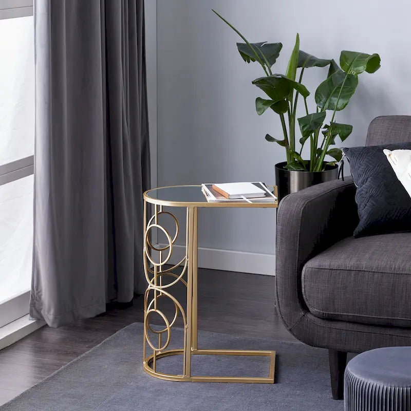 Metal Geometric Accent Table with Mirrored Glass Top - Gold - Roche River Decor - 19W x 12L x 24H