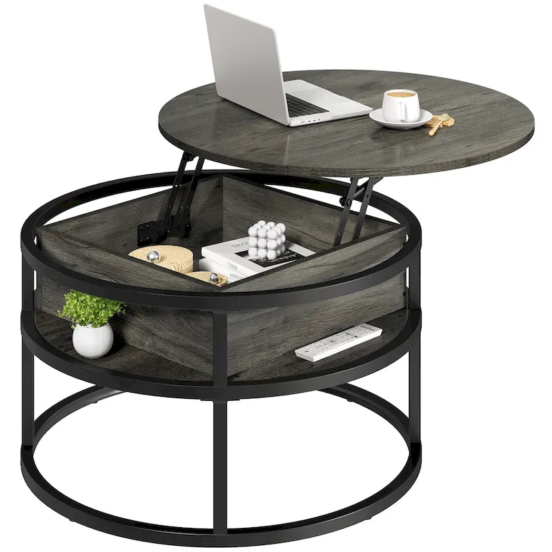 Moasis Round Lift Top Coffee Table with Hidden Storage