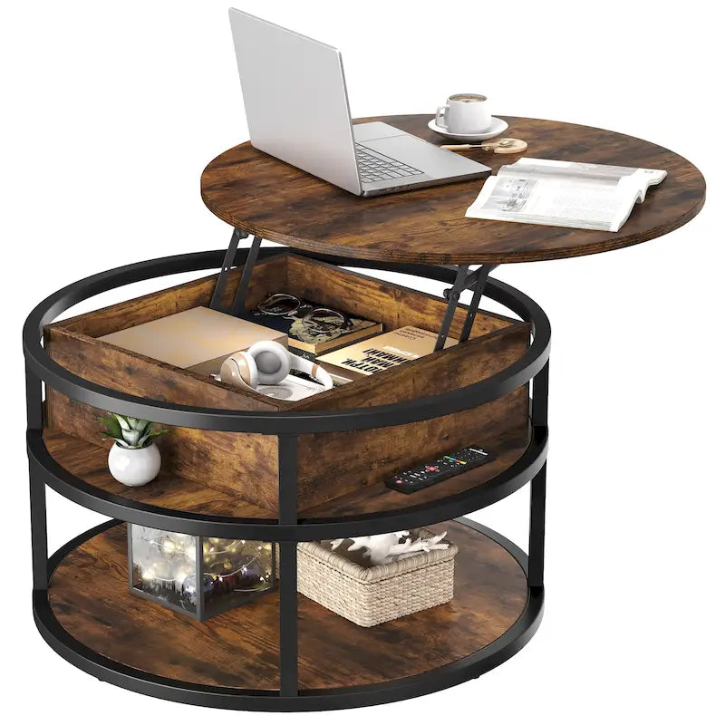 Moasis Round Lift Top Coffee Table with Hidden Storage