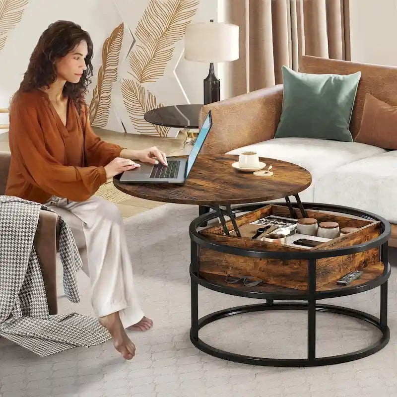 Moasis Round Lift Top Coffee Table with Hidden Storage