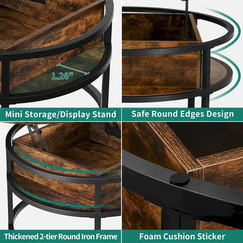 Moasis Round Lift Top Coffee Table with Hidden Storage