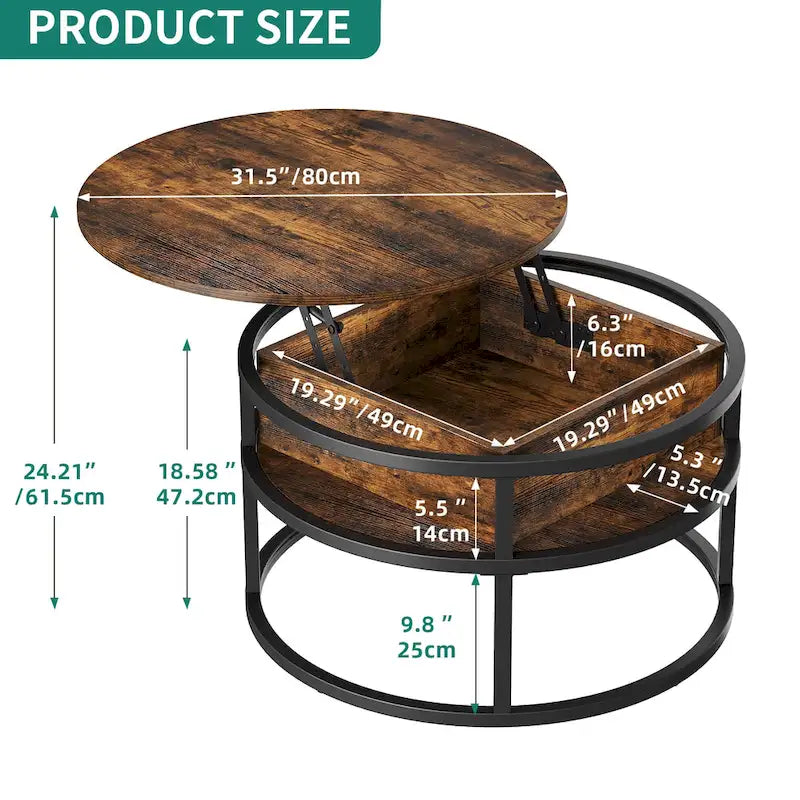 Moasis Round Lift Top Coffee Table with Hidden Storage