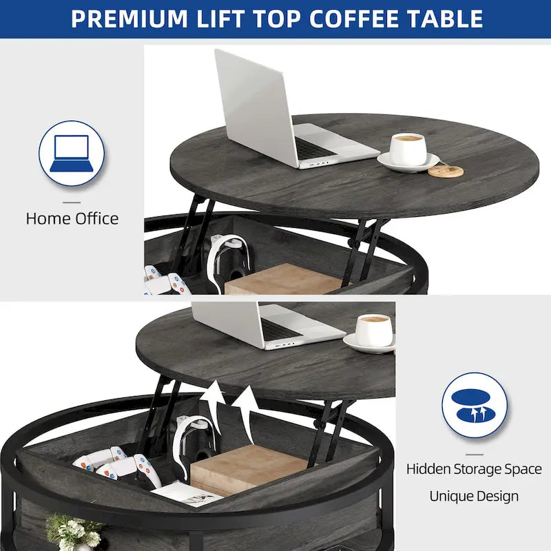 Moasis Round Lift Top Coffee Table with Hidden Storage