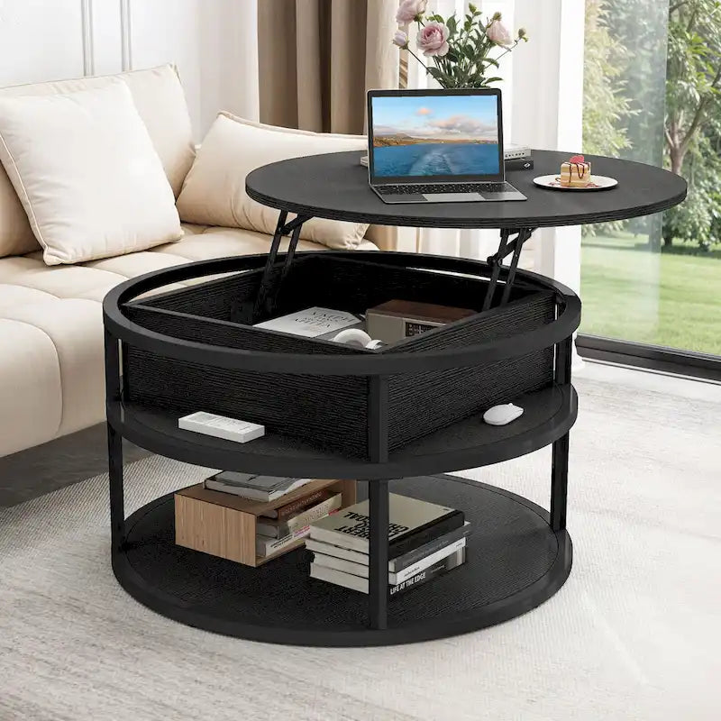 Moasis Round Lift Top Coffee Table with Hidden Storage