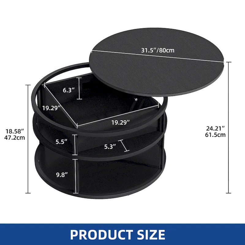 Moasis Round Lift Top Coffee Table with Hidden Storage