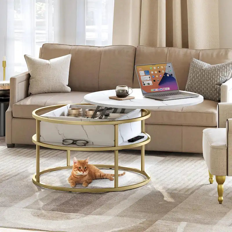 Moasis Round Lift Top Coffee Table with Hidden Storage