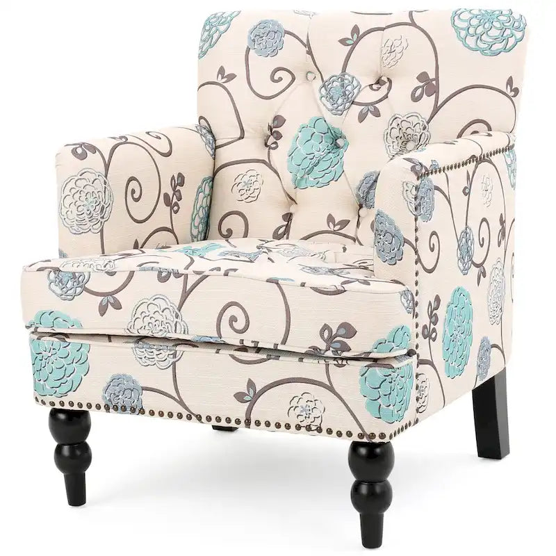 Harrison Floral Fabric Tufted Club Chair by Christopher Knight Home - 28.00 L x 29.50 W x 33.50 H