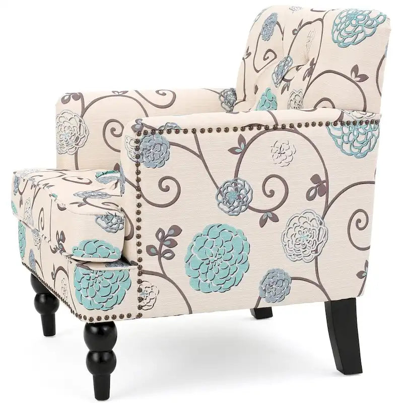 Harrison Floral Fabric Tufted Club Chair by Christopher Knight Home - 28.00 L x 29.50 W x 33.50 H