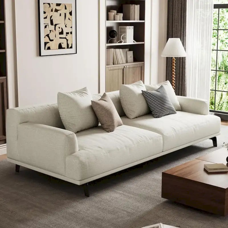 Modern Gray Cotton Linen Upholstered Sofa for Living Room