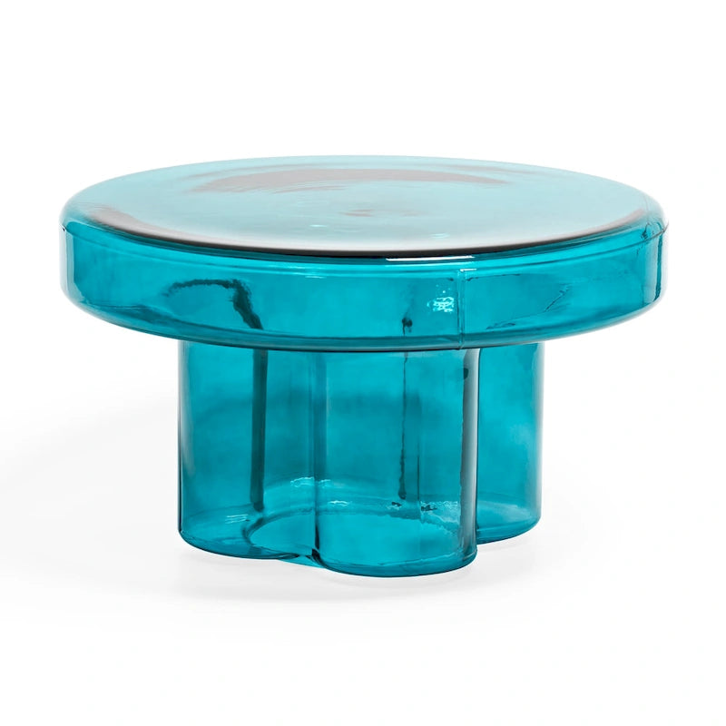 Modern Artistic Flower Glass Round Coffee Table Side Table