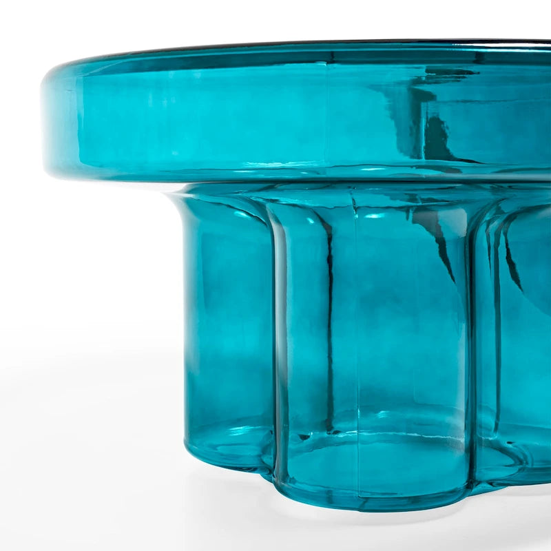 Modern Artistic Flower Glass Round Coffee Table Side Table