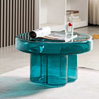 Modern Artistic Flower Glass Round Coffee Table Side Table