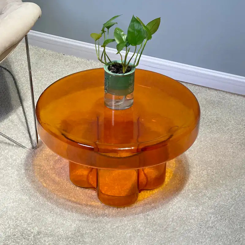 Modern Artistic Flower Glass Round Coffee Table Side Table