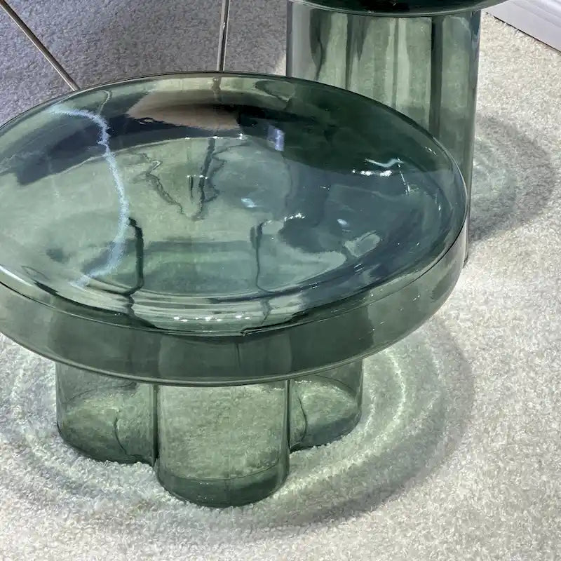 Modern Artistic Flower Glass Round Coffee Table Side Table