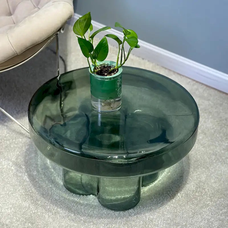 Modern Artistic Flower Glass Round Coffee Table Side Table