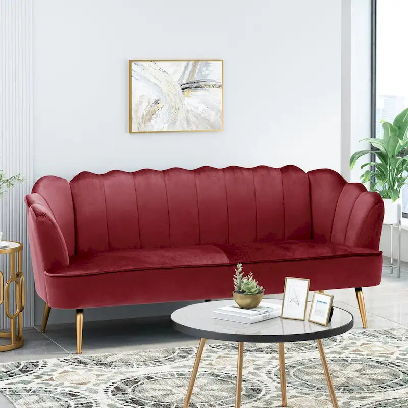 Reitz Glam Velvet Shell 3 Seater Sofa by Christopher Knight Home - 76.25 L x 29.25 W x 33.50 H