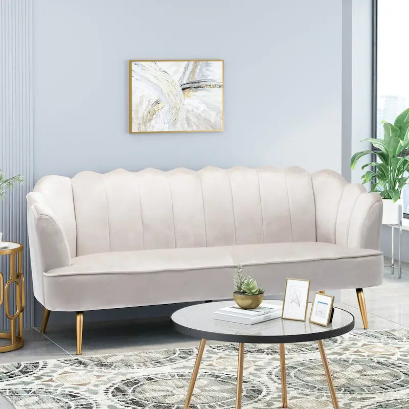 Reitz Glam Velvet Shell 3 Seater Sofa by Christopher Knight Home - 76.25 L x 29.25 W x 33.50 H