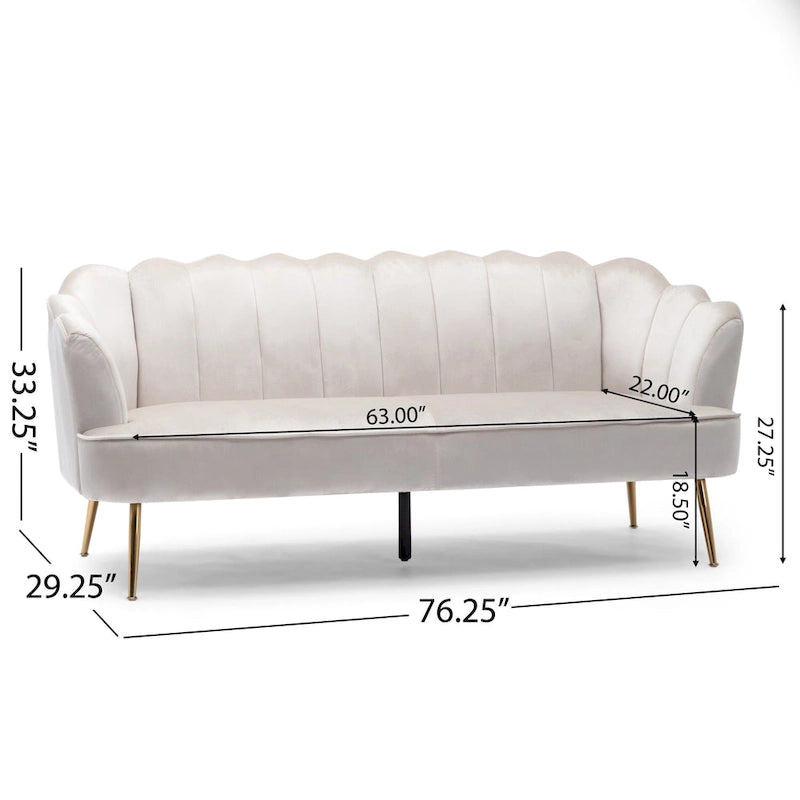 Reitz Glam Velvet Shell 3 Seater Sofa by Christopher Knight Home - 76.25 L x 29.25 W x 33.50 H