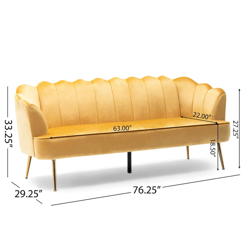 Reitz Glam Velvet Shell 3 Seater Sofa by Christopher Knight Home - 76.25 L x 29.25 W x 33.50 H