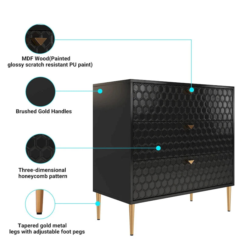 Morden Wood Furniture 3-Drawer Dresser Chest