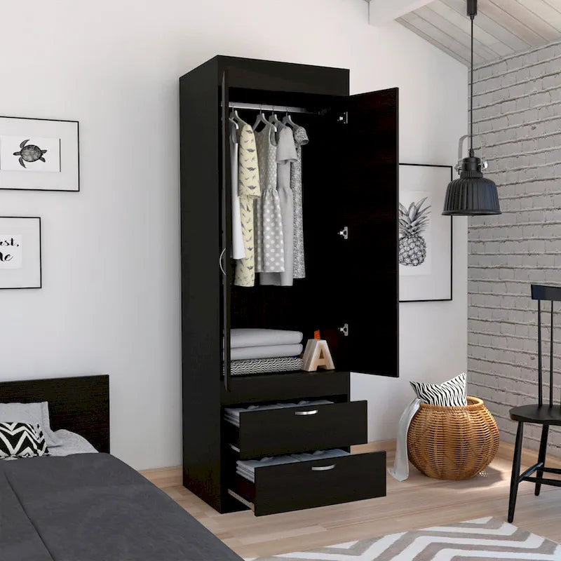 TUHOME Lisboa Armoire with Double Doors, 2 Drawers, and Hanging Rod