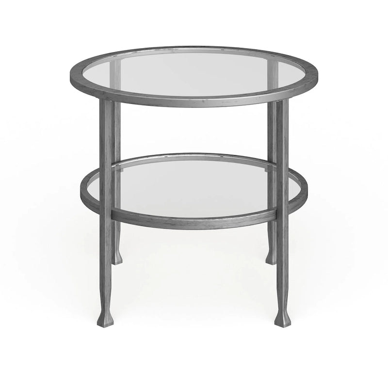 SEI Furniture Glenn Silver Metal Round Side Table with Shelf