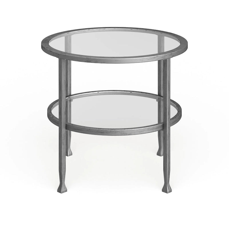 SEI Furniture Glenn Silver Metal Round Side Table with Shelf