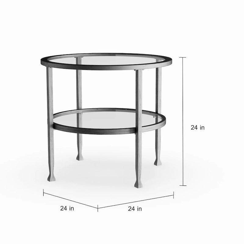 SEI Furniture Glenn Silver Metal Round Side Table with Shelf