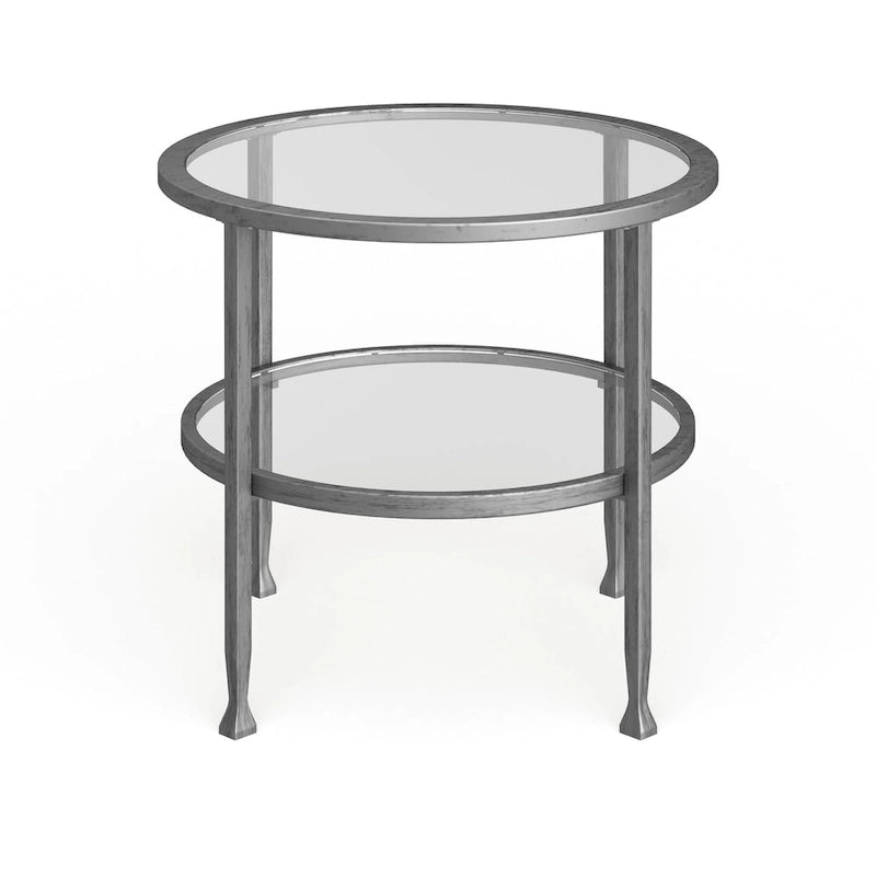 SEI Furniture Glenn Silver Metal Round Side Table with Shelf