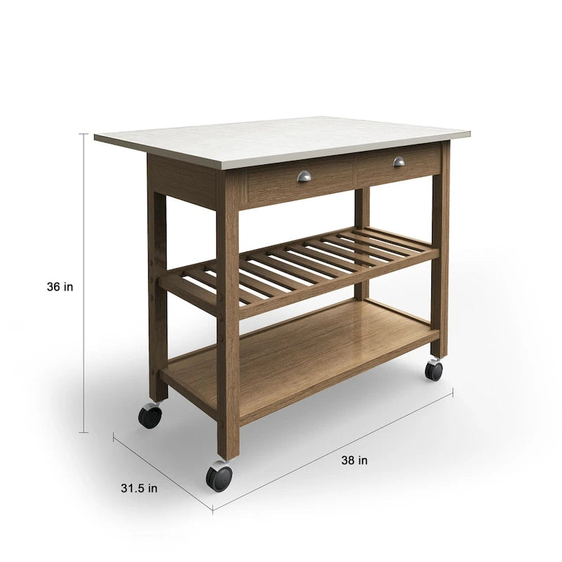 Firebranch Wood and Stainless Steel Drop Leaf Kitchen Cart